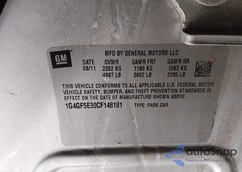 2012 Buick Lacrosse Premium 2 Group from USA, damaged, VIN 1G4GF5E30CF148191